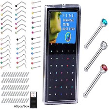 20G Rhinestone Nose Ring Stud 14-60PCS Surgical Steel Bone Studs Nose Rings Set
