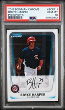 2011 Bowman Chrome Prospects Bryce Harper Rookie Card #BCP111 PSA 10 GEM MINT. rookie card picture