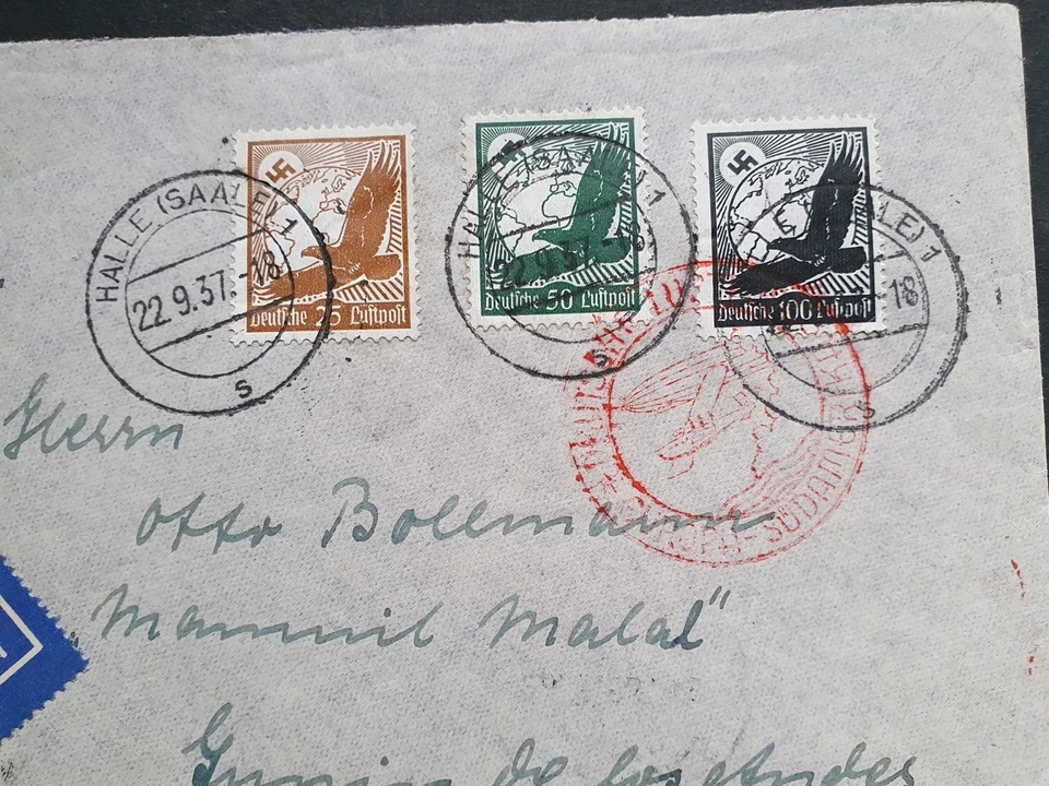 DR Zeppelin Luftpostbrief Südamerikafahrt als MiF ab Halle nach Argentinien - Bild 2 von 4