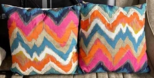 Pair of Colorful Accent Pillows Bright Chevron Zig Zag Pattern Home Décor