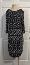 NWT Ignite Evening Dress 14 Black Ivory Sequin Geometric Cocktail 3/4 Sleeve