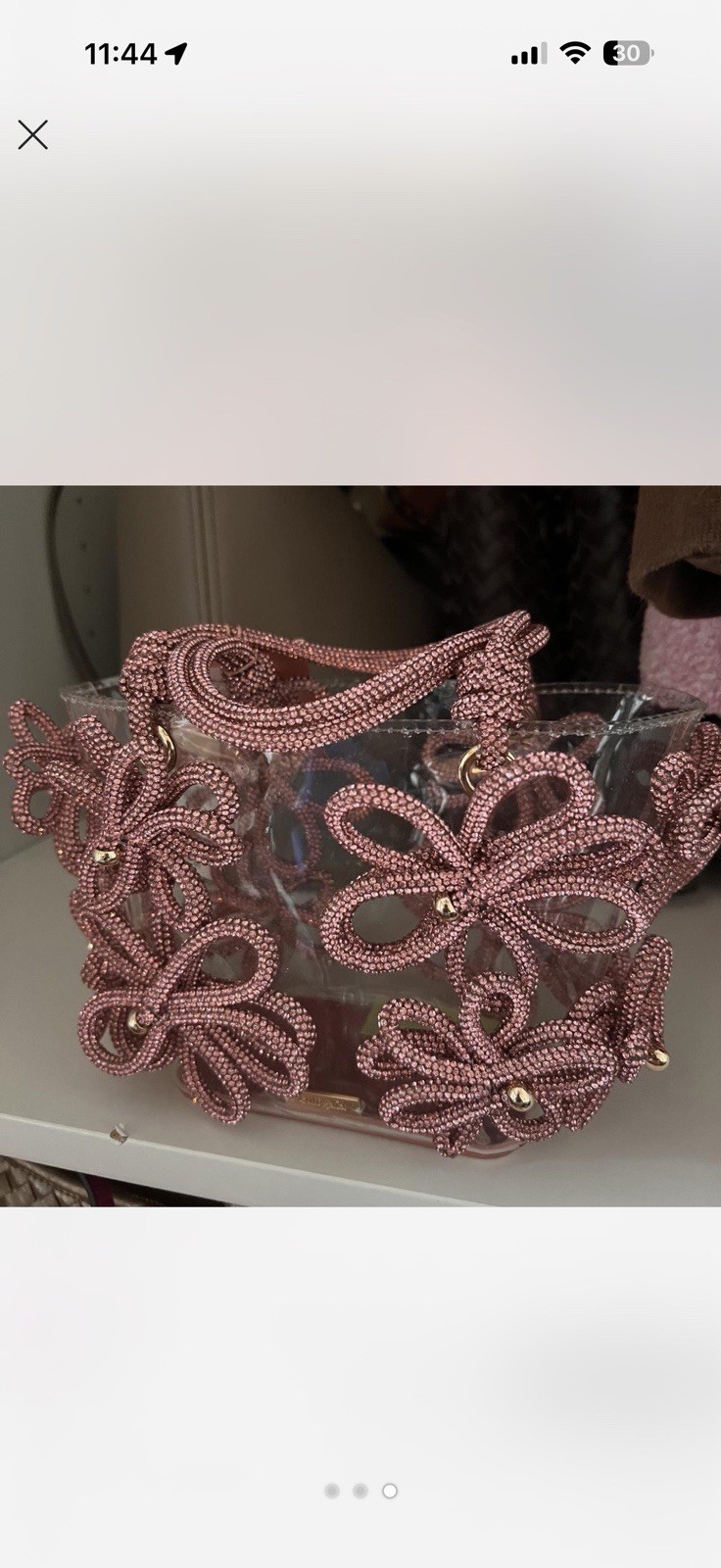 Cult Gaia Clear/Pink Beaded Floral Top Handle Bag Detachable Crossbody Small