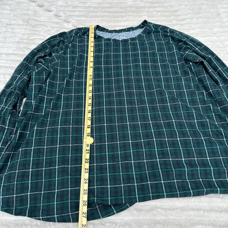 J Jill Women Green Checkered Long Sleeves PJ Shirt Size 3X Cotton/Modal - Image 4 of 4