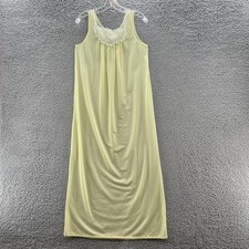 VTG JCPenney Nightgown Women Small Lemon Yellow Nylon Lace Embroidered Long Maxi
