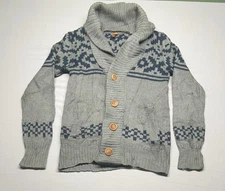 Gray and Blue Heavy Knitted Button Up Sweater Jacket Size Small