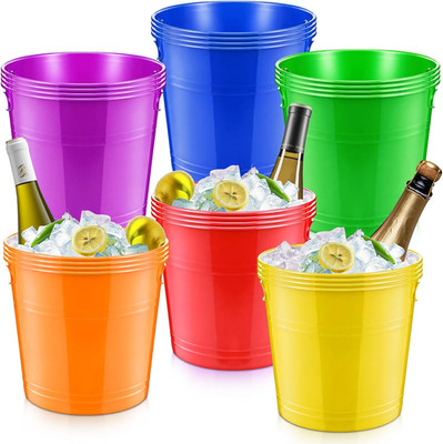24 Pcs Plastic Buckets with Handles Bulk Colorful Ice Buckets 3.8L Large Capacit