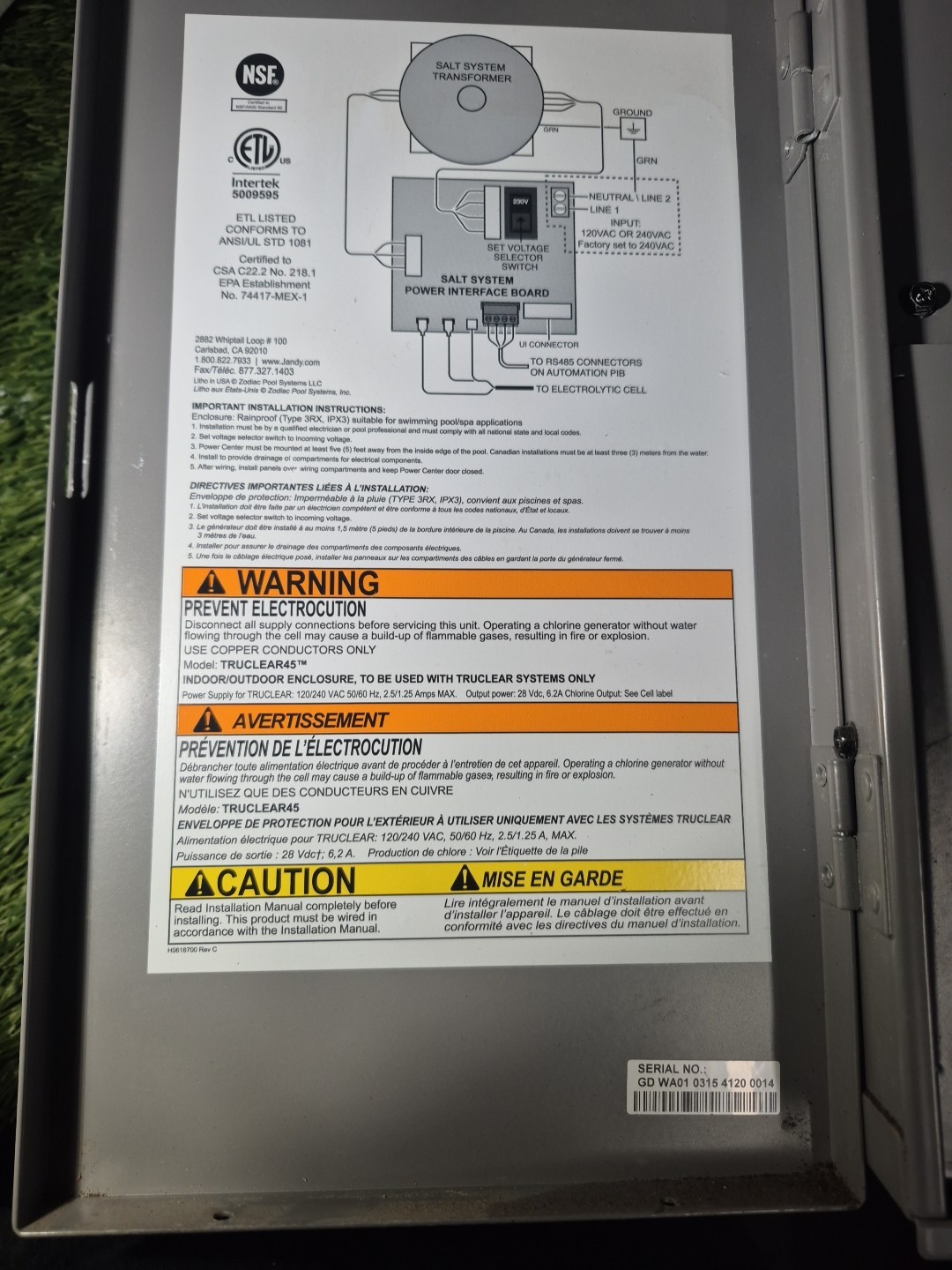 Jandy **TrueclearXL** Replacement Smart Power System Enclosure Only (C225)