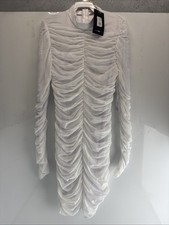 Fashion Nova Women's White Midi Dress With Long Sleeve, Size L