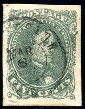 Confederate States of America 1 5c 1861 PF grade 95 postmarked Charleston, SC