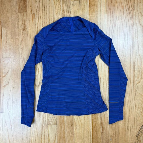 Lululemon Kanto Catch Me Long Sleeve Top Kanto Stripe Sapphire Blue Black Size 8 - Picture 1 of 15