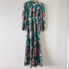 Zimmermann Allia Dress Size 0 /AU 8 /US 4 Teal Pink Floral Linen Long Sleeve