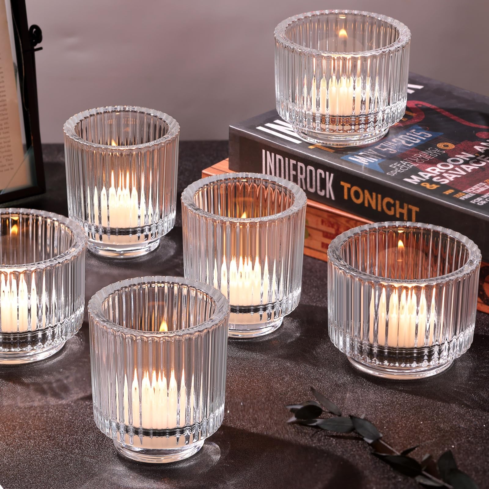 6pcs Clear Vintage Votive Candle Holders for Wedding Centerpieces