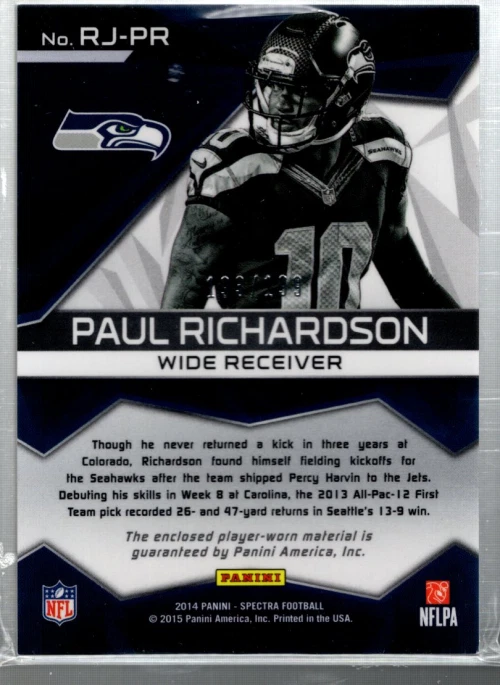 B4256- 2014 Panini Spectra Rookie Jerseys #4 Paul Richardson Jersey /199 - NM-MT - Image 2 of 2