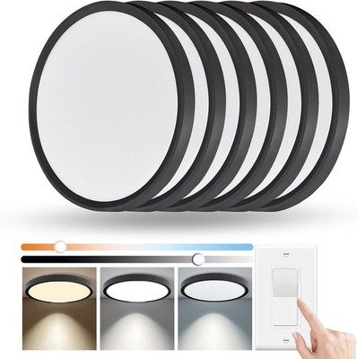 6 Pack 12 Inch Slim Dimmable LED Flush Mount Black