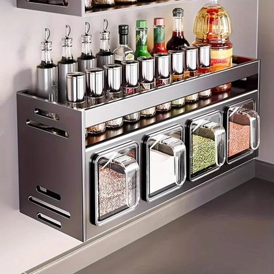 Stainless Steel Wall Mounted Spice Rack Kitchen Jar Storage Organizer