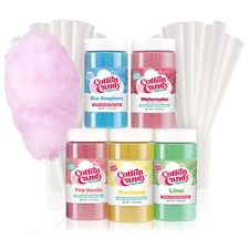 Cotton Candy Express Floss Sugar Variety Pack with 5 - 11oz Plastic Jars of Lime