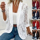 Womens Lace Lapel Suit Casual Cardigans Blazer Coat Tops Shirts Jacket Plus Size