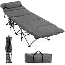 Folding Travel Camping Cot w/ Velvet Mattress & Padded Pillow & Carry Bag Grey
