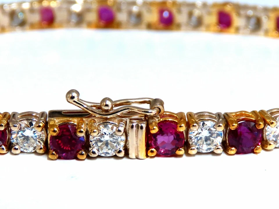 9.82ct Natural Ruby Diamonds Alternating Tennis Bracelet 14kt** - Image 4 of 4