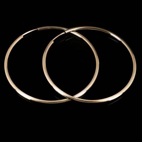 Italienische 14k Gelbgold hochpolierte runde endlose Ohrringe 1,5" 1,6 mm 1,3 g - Bild 3 von 5