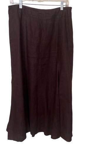 JM Collection Brown Linen Midi Skirt Size 10 Beach Resort Vacation Lagenlook