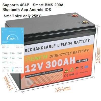 12V 300Ah LiFePO4 Akku 200A BMS App Bluetooth Smart BMS Android iOS