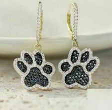 2Ct Round Simulated Sapphire Women's Dangle Paw Earrings 14K Yellow Gold Plated