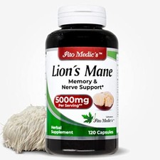 Lions Mane Mushroom Capsules 10000mg for Focus Brain Memory Support 120 Ct