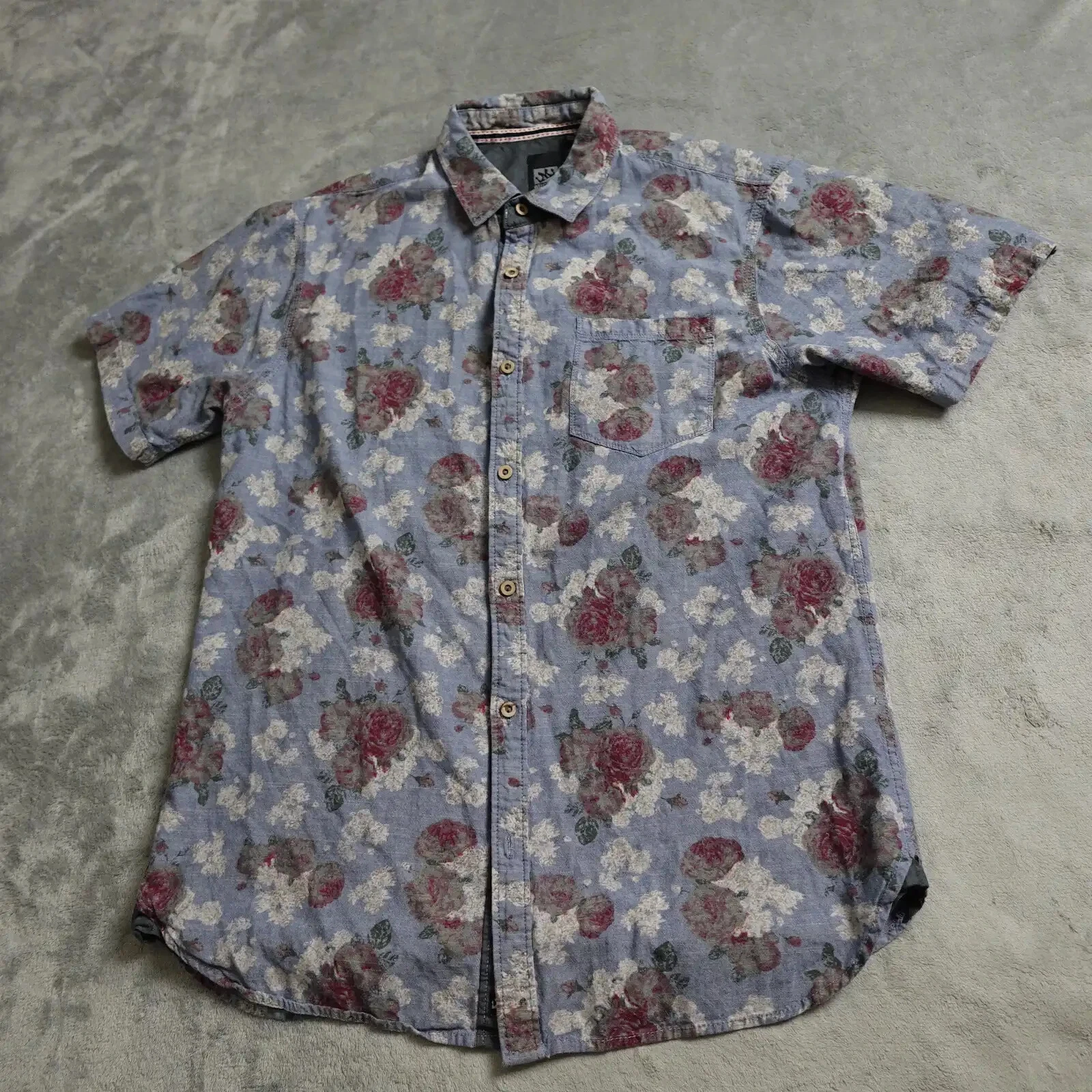 Micros Floral Shirt Men's Medium Multicolor Button Up Short Sleeve Collared