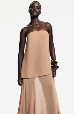H&M A/W 2024 Voluminous Bandeau Dress (Dark beige) | eBay