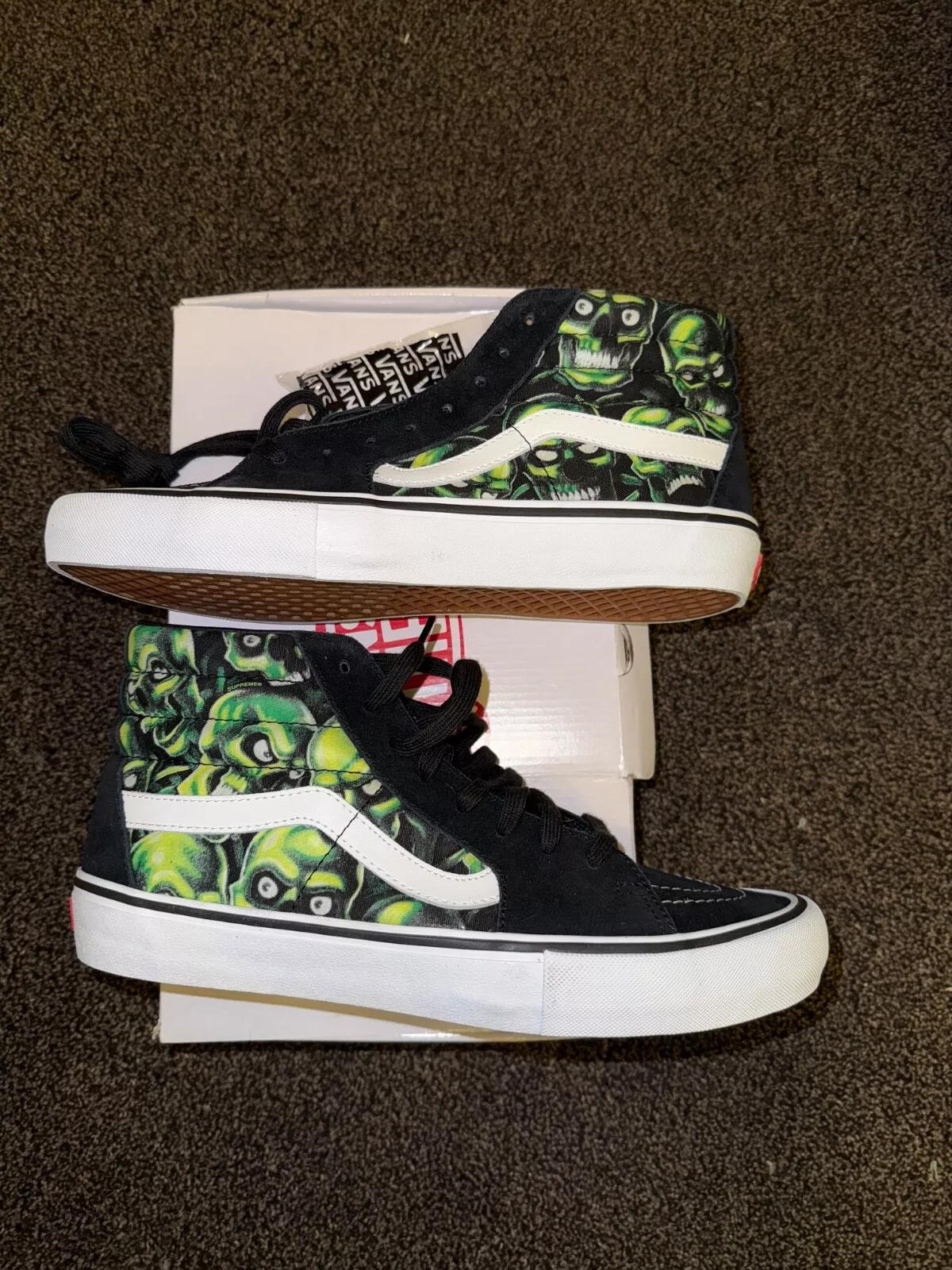 Taille 11,5   VANS Supreme x Sk8   Pile crâne haute brillance dans le noir