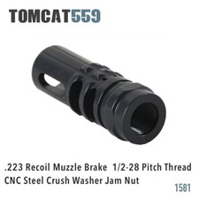 .223 Recoil Muzzle Brake 1/2-28 Pitch Thread CNC Steel Crush Washer Jam Nut