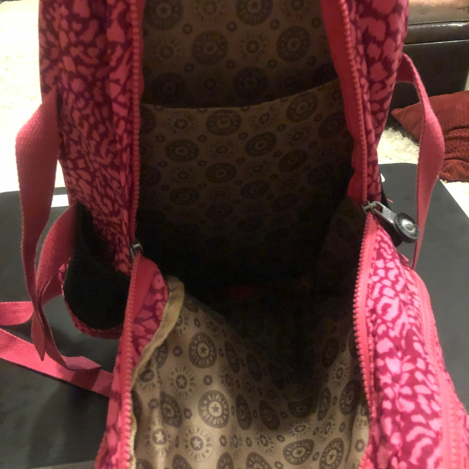 Kipling Pink Patterned Backpack With Multiple Buc… - image 5