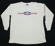 Rare VTG TOMMY JEANS Hilfiger Spell Out World Long Sleeve T Shirt 90s White L