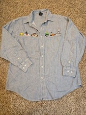 Vintage 1997 Warner Bros Studio Store striped Denim Shirt Looney Tunes Small