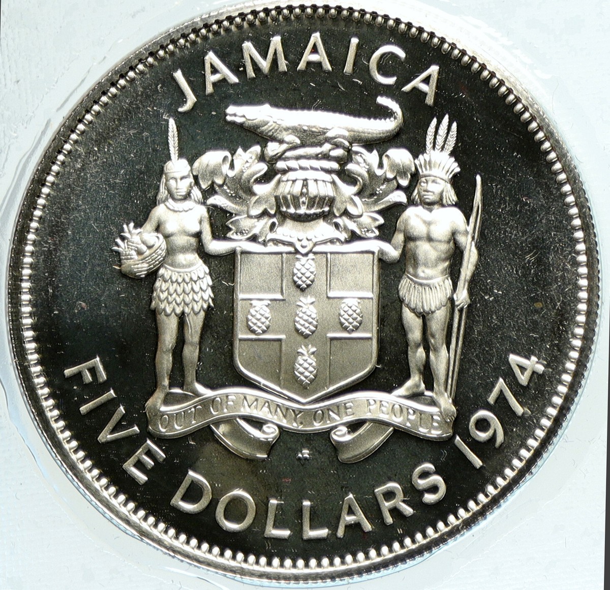 1974 JAMAICA Premier Norman W Manley VINTAGE OLD Proof Silver $5