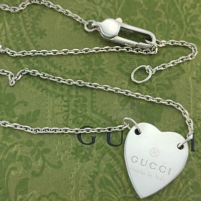 GUCCI Trademark Heart Pendant Necklace Sterling Silver 925 #2 