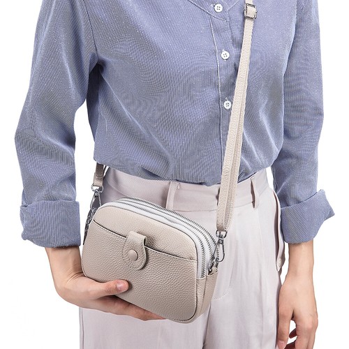 Womens Genuine Leather Small Zip Crossbody Bag Shoulder Handbag Cellphone Wallet - Picture 11 of 30