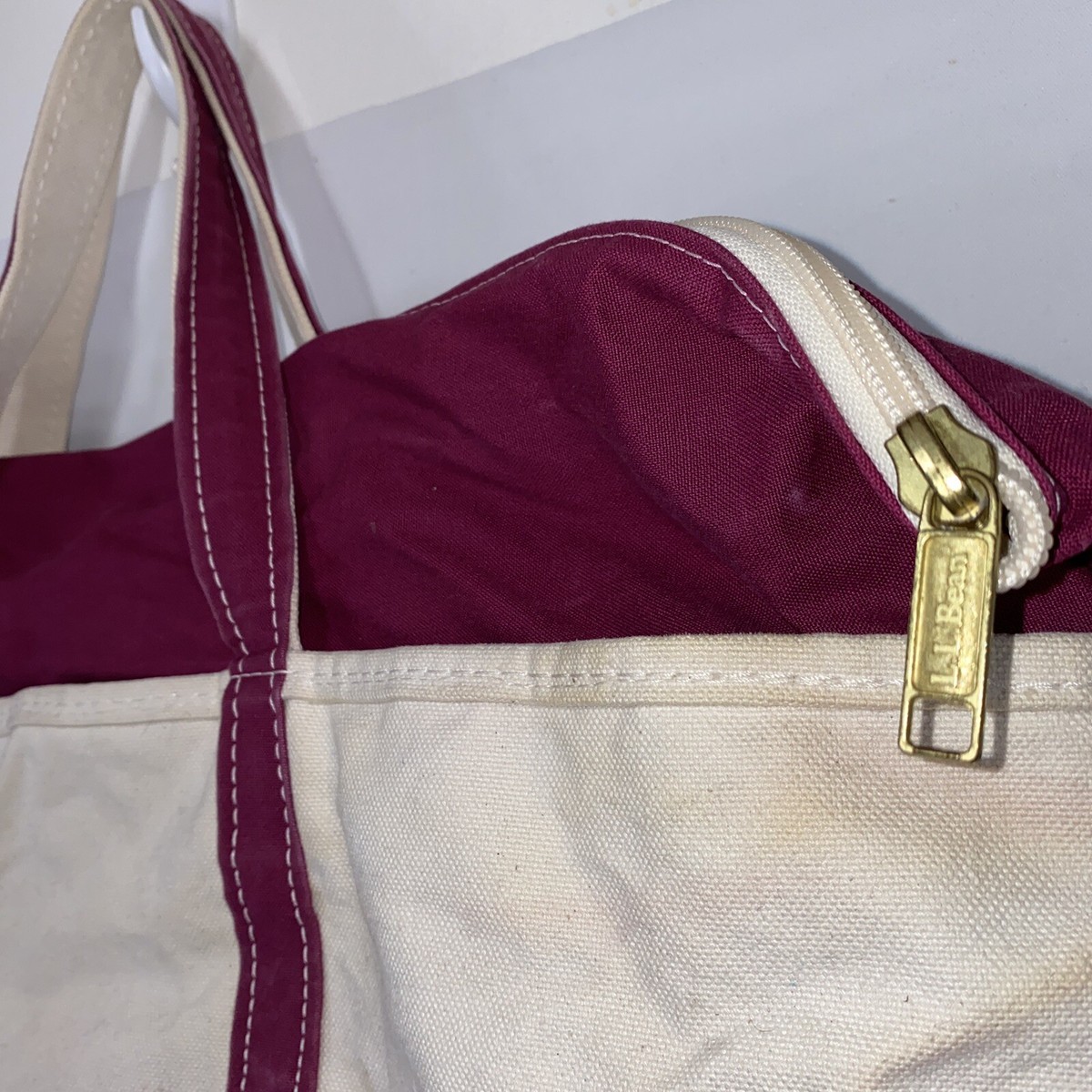 LL Bean Vintage Red Boat N Tote Canvas Zip Top Tote Extra