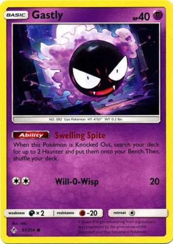 Pokemon Gastly - 67/214 - Common NM-Mint Unbroken Bonds