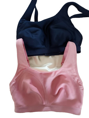 M&S Pink & Navy Wire Free Ultimate Support Crossback Sports 2-Pack Bras UK 32C