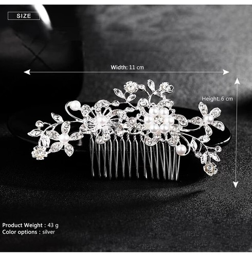 Bridal Wedding Crystl Flower Crystal Pearls Diamante Bridesmaid Bridal Hair Comb - Picture 11 of 11