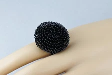 Black ring wire metal mesh flower BIG cocktail ring adjustable
