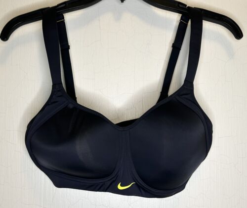 NIKE PRO 32DD Women's HERO HIGH SUPPORT Sports Bra-Black/Yellow Volt Logo NWT - Picture 2 of 11