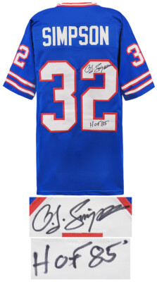 O.J. Simpson Signed Blue T/B Custom Football Jersey w/HOF'85