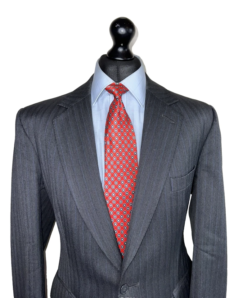 BESPOKE G.D.GOLDING SAVILE ROW LUXURY SUIT JACKET BLUE STRIPED GREY 40R - Image 3 of 4