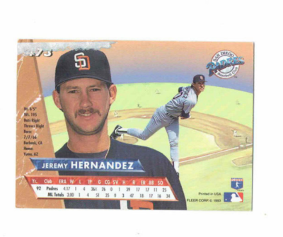 Jeremy Hernandez San Diego Padres Pitcher #473 Fleer 1993