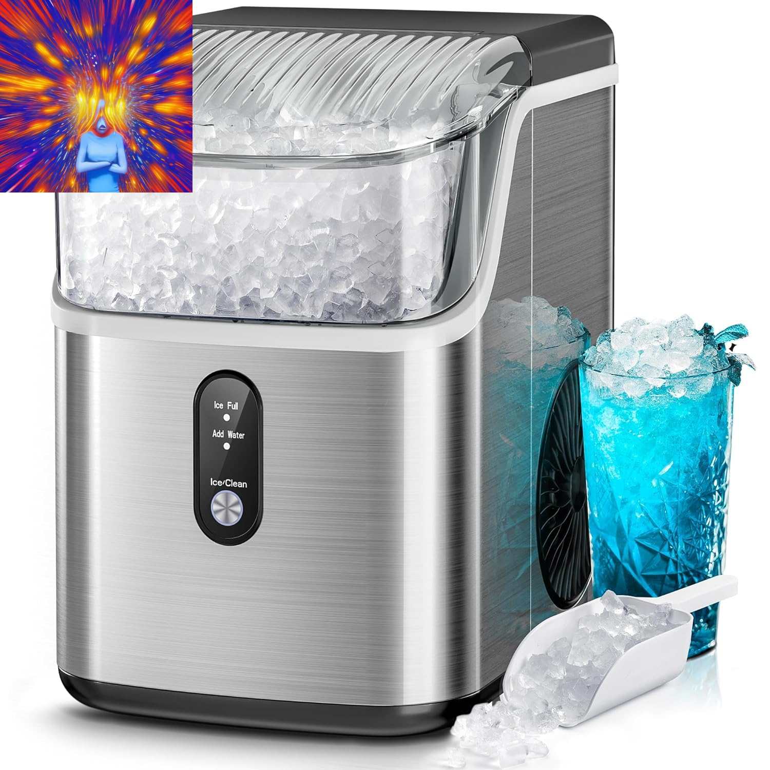 Nugget Ice Makers Countertop,Pebble Ice Maker Machine with Chewable Ice, 35Lbs/D