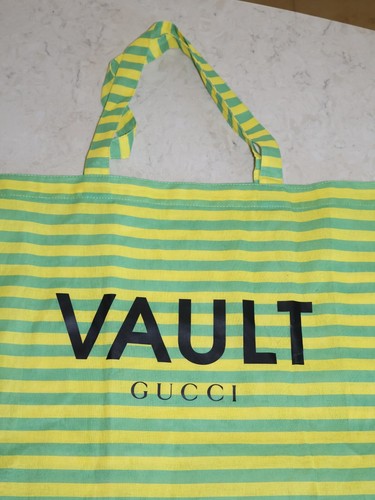 New Huge AUTHENTIC Lightweight Gucci Dust Bag VAULT Green Yellow Striped Cotton - Picture 2 of 6