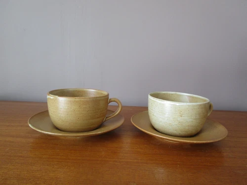 2 Large Lunch Cups & Saucers in Stoneware CNP VILLAGE FRANCE